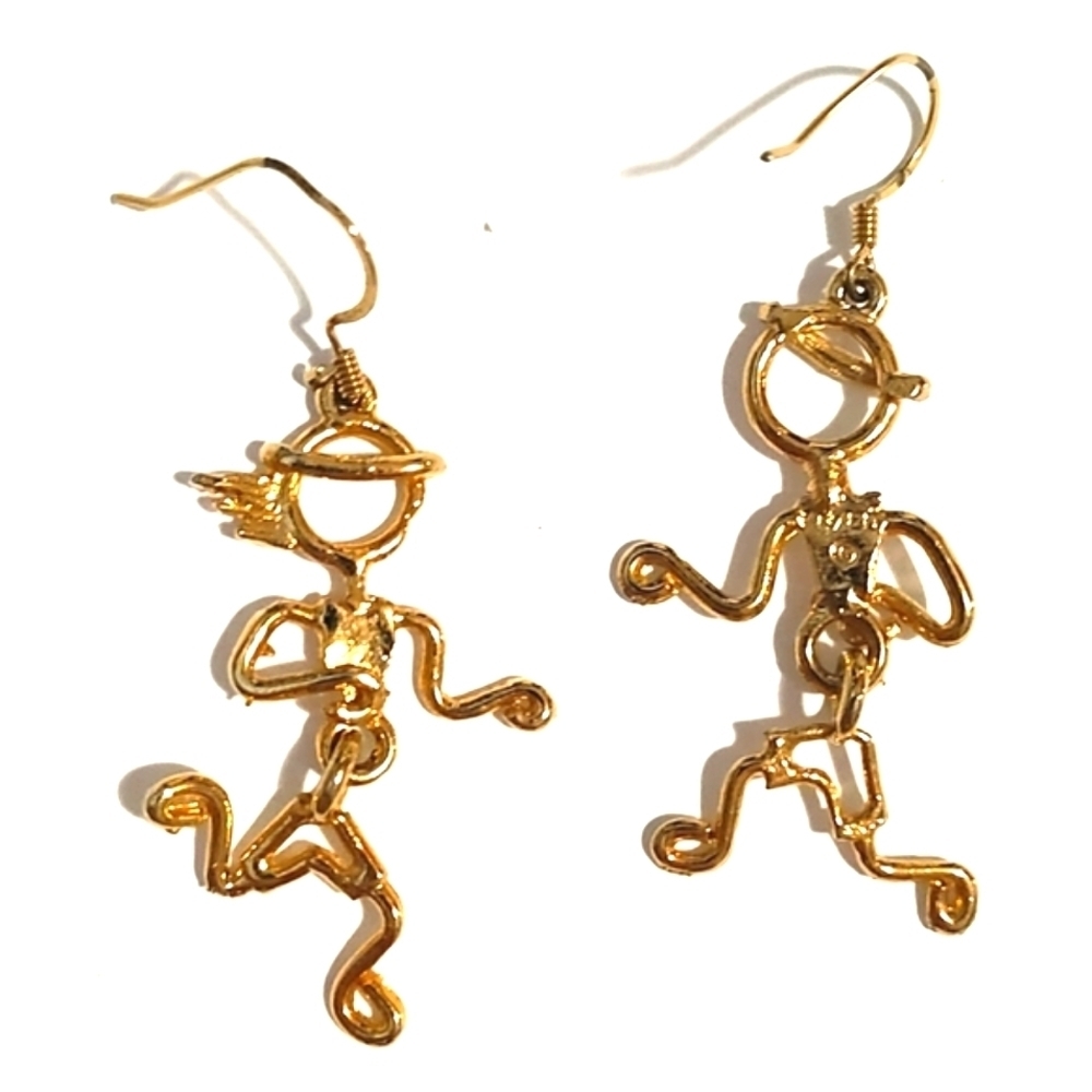 KK/ED GOLD-TONE WOMAN AND MAN JOGGERS HOOK DANGLE 2" EARRINGS